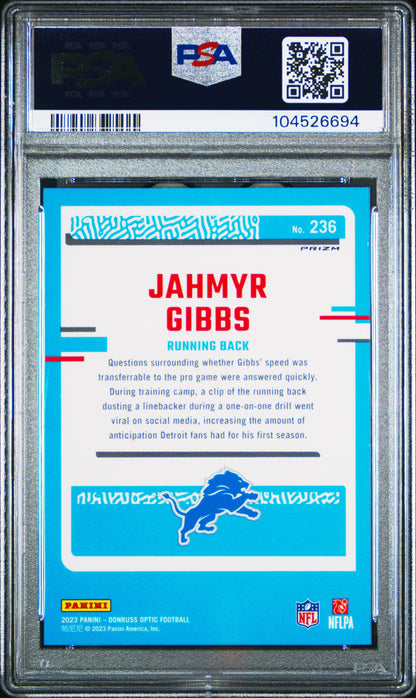 2023 Panini Donruss Optic #236 Jahmyr Gibbs Holo PSA 9