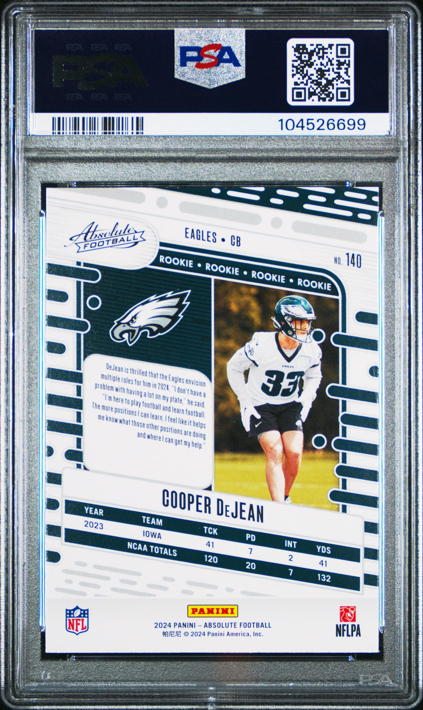 2024 Panini Absolute #140 Cooper Dejean PSA 10
