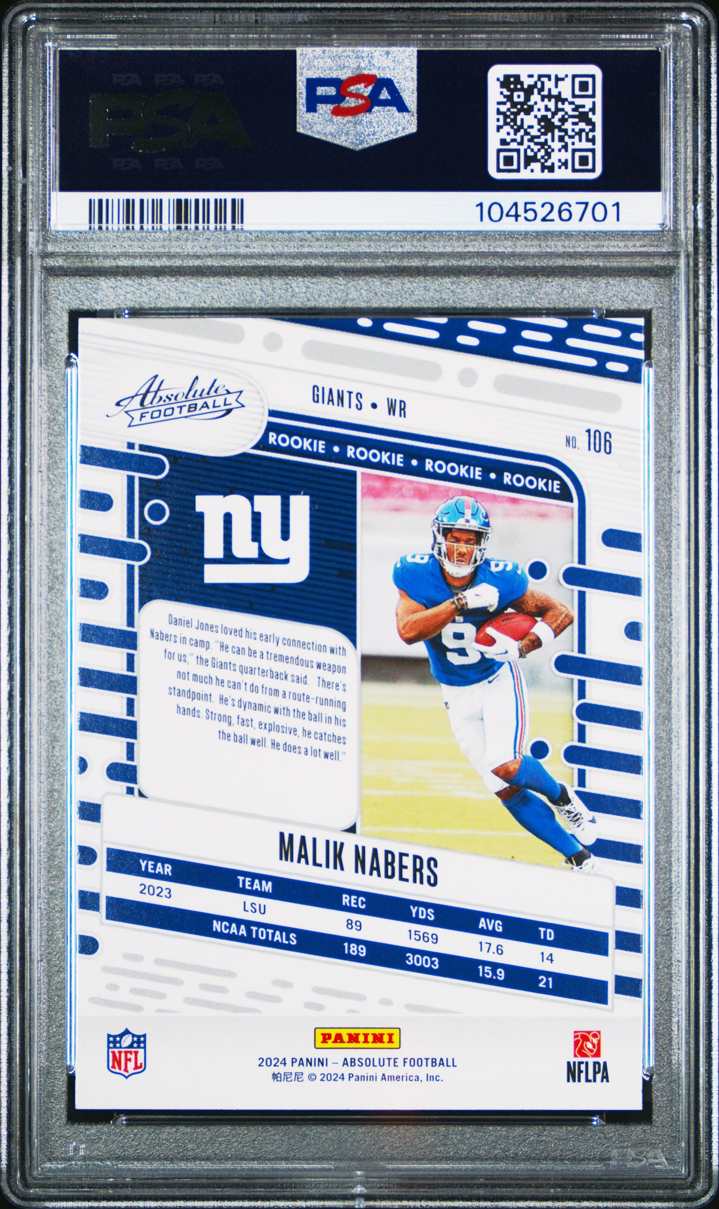 2024 Panini Absolute #106 Malik Nabers PSA 9