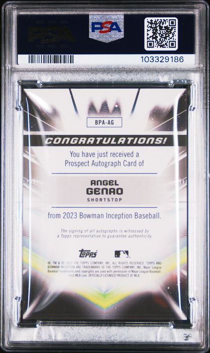 2023 Bowman Inception Autographs #BPAAG Angel Genao Autograph-Blue Foil PSA 10