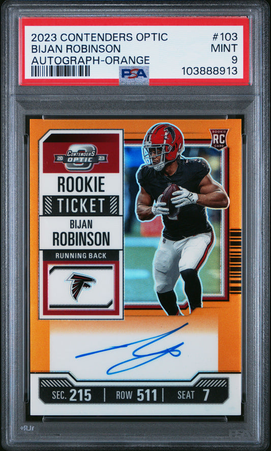 2023 Panini Contenders Optic #103 Bijan Robinson Autograph-Orange PSA 9