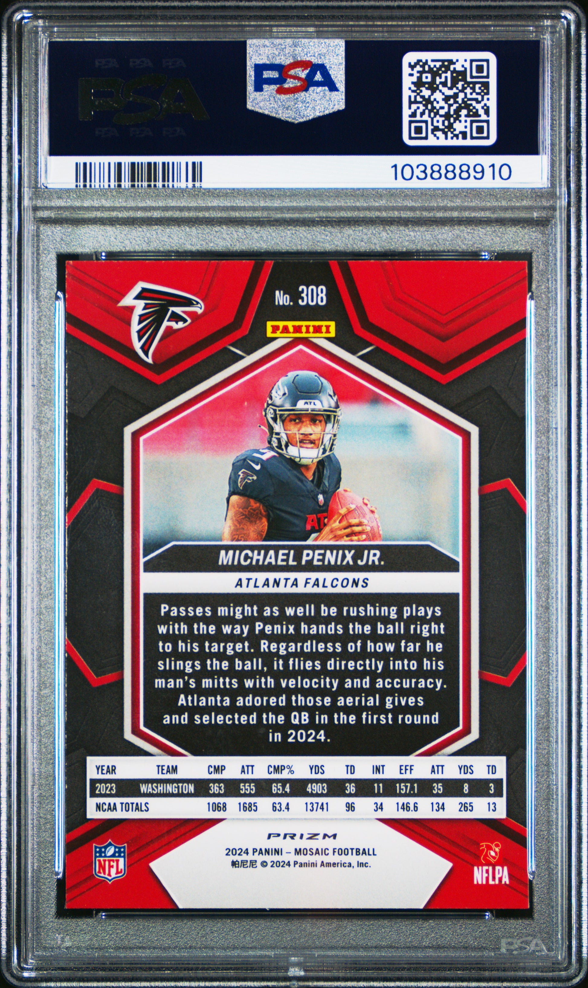 2024 Panini Mosaic #308 Michael Penix Jr. Reactive Yellow PSA 10