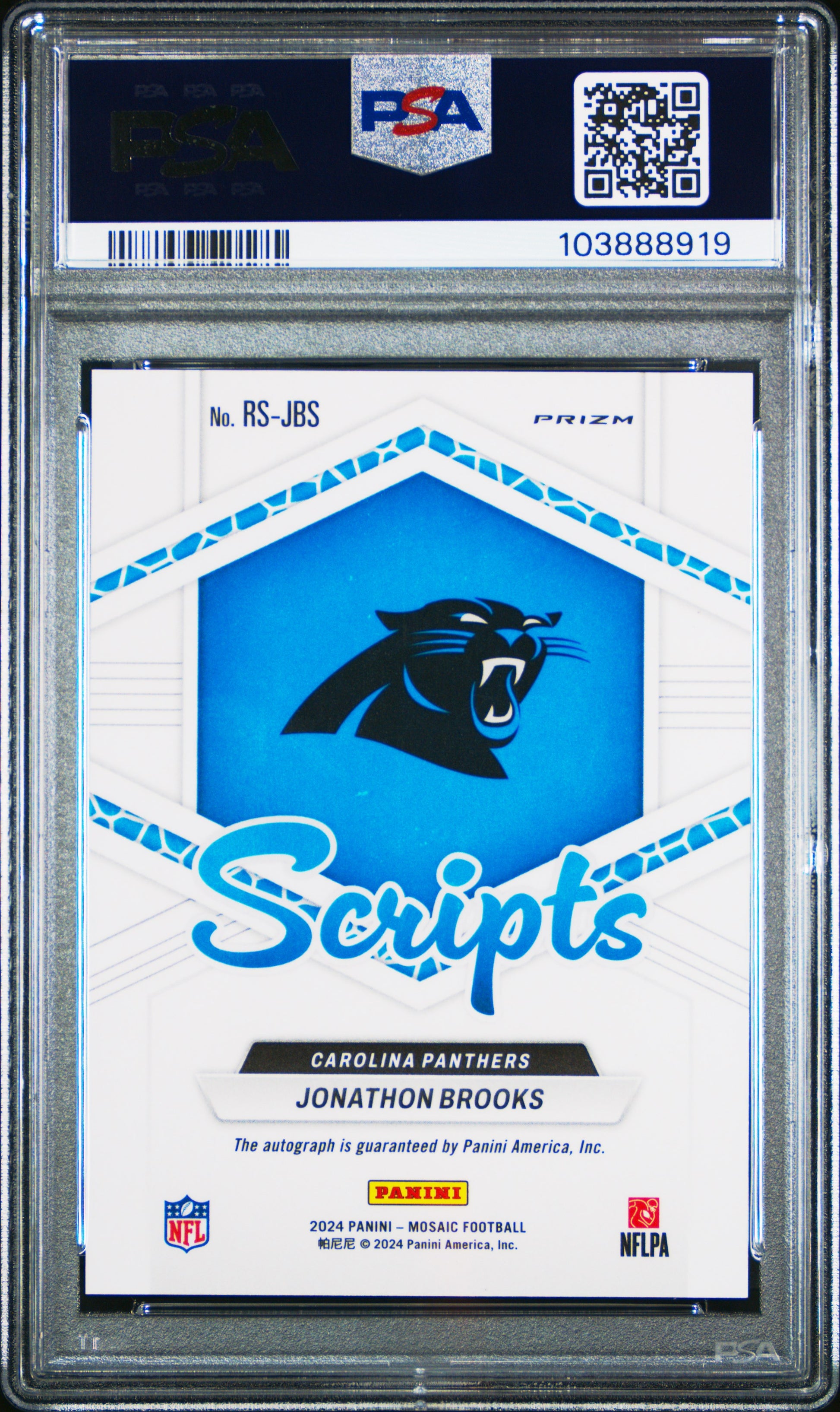 2024 Panini Mosaic #RSJBS Jonathon Brooks Rk Scripts-Blue No Huddle PSA 10
