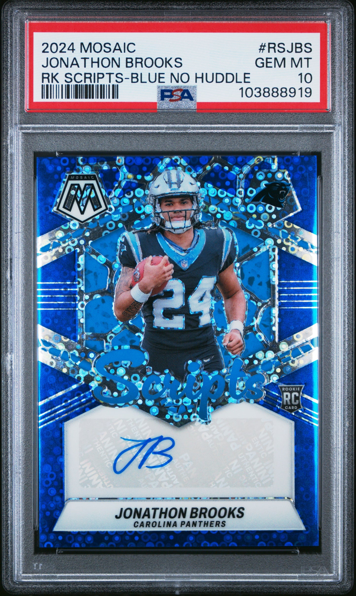 2024 Panini Mosaic #RSJBS Jonathon Brooks Rk Scripts-Blue No Huddle PSA 10