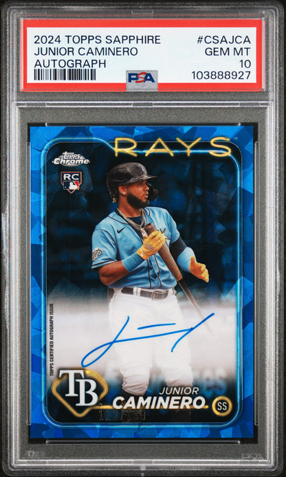2024 Topps Chrome Sapphire Autographs #CSAJCA Junior Caminero PSA 10