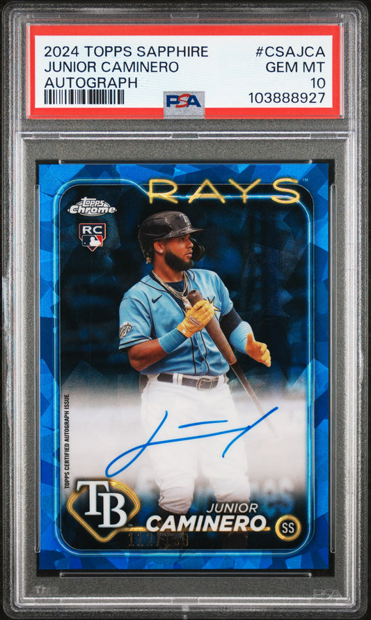 2024 Topps Chrome Sapphire Autographs #CSAJCA Junior Caminero PSA 10