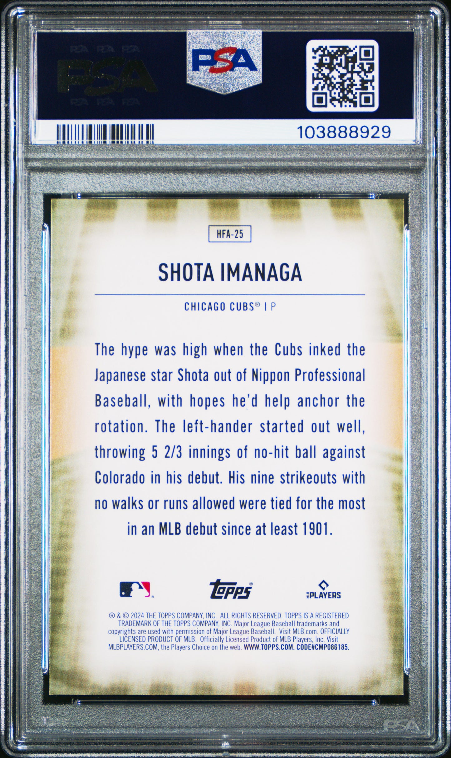2024 Topps Home Field Advantage #HFA25 Shota Imanaga Update PSA 9