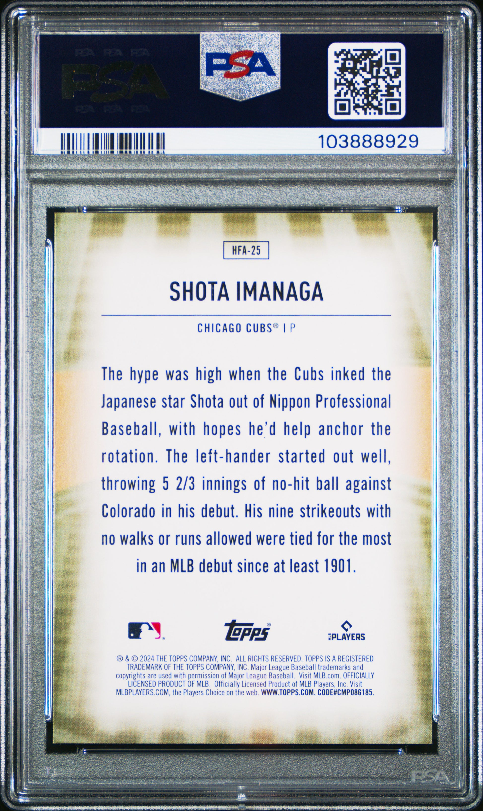 2024 Topps Home Field Advantage #HFA25 Shota Imanaga Update PSA 9