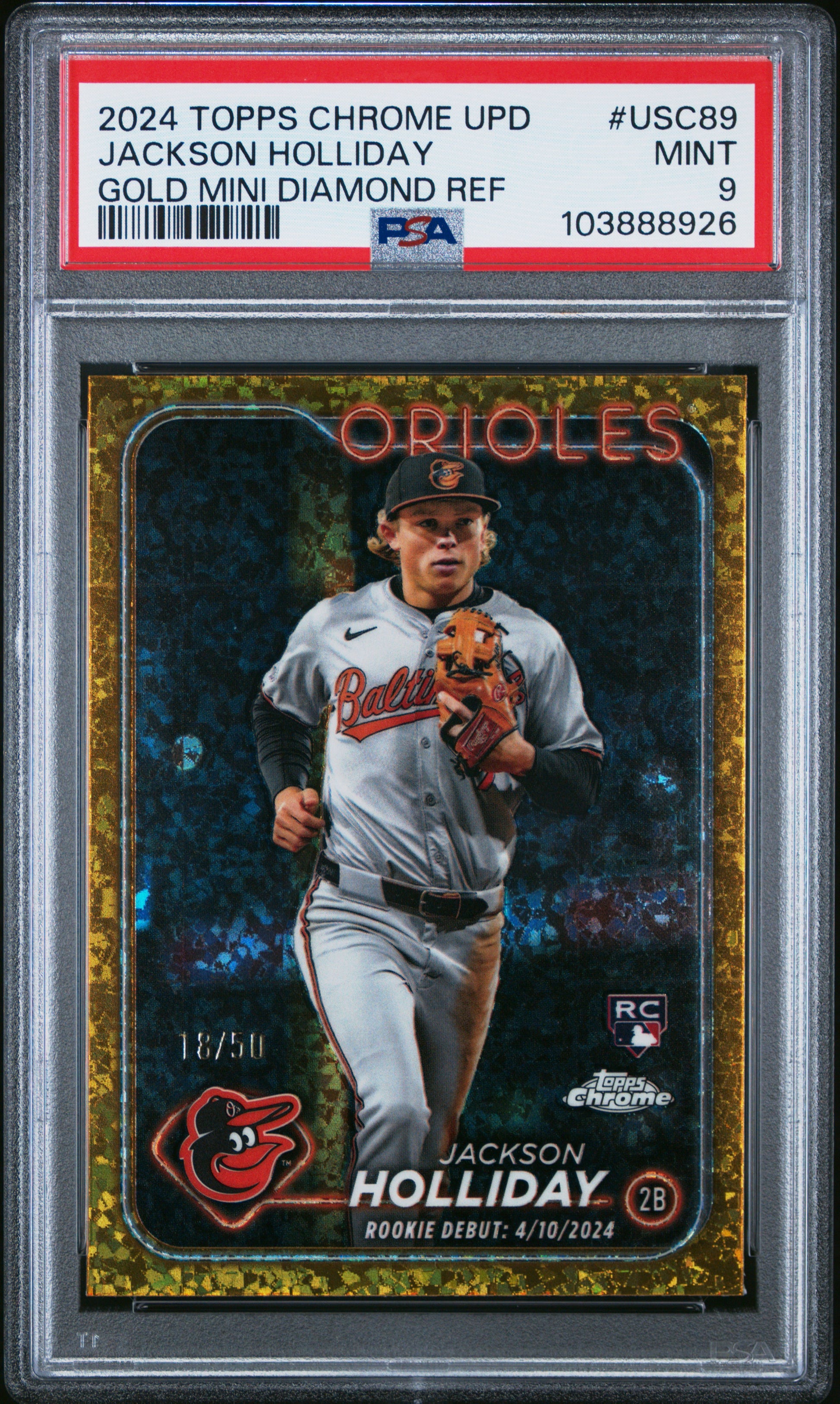 2024 Topps Chrome Update #USC89 Jackson Holliday Gold Mini Diamond Ref PSA 9