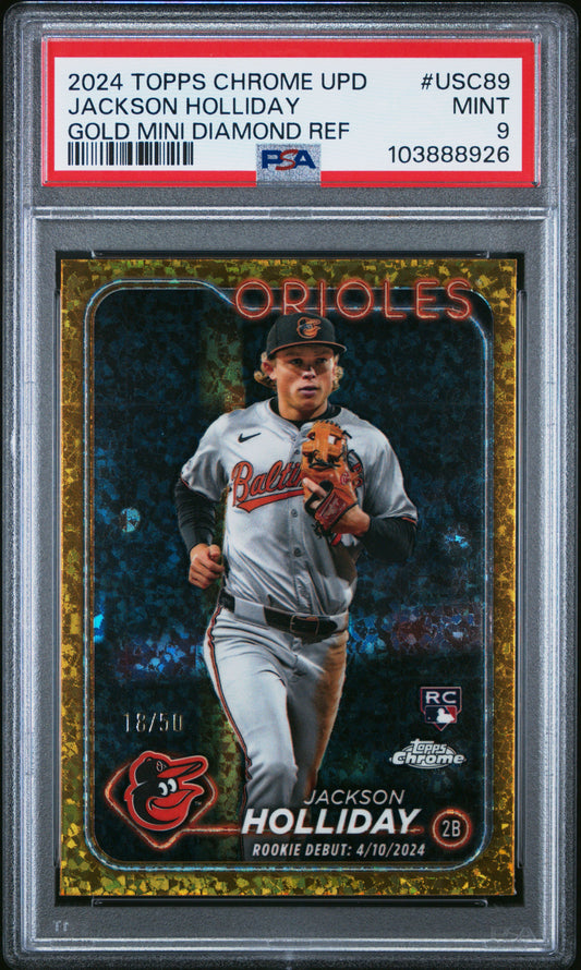 2024 Topps Chrome Update #USC89 Jackson Holliday Gold Mini Diamond Ref PSA 9