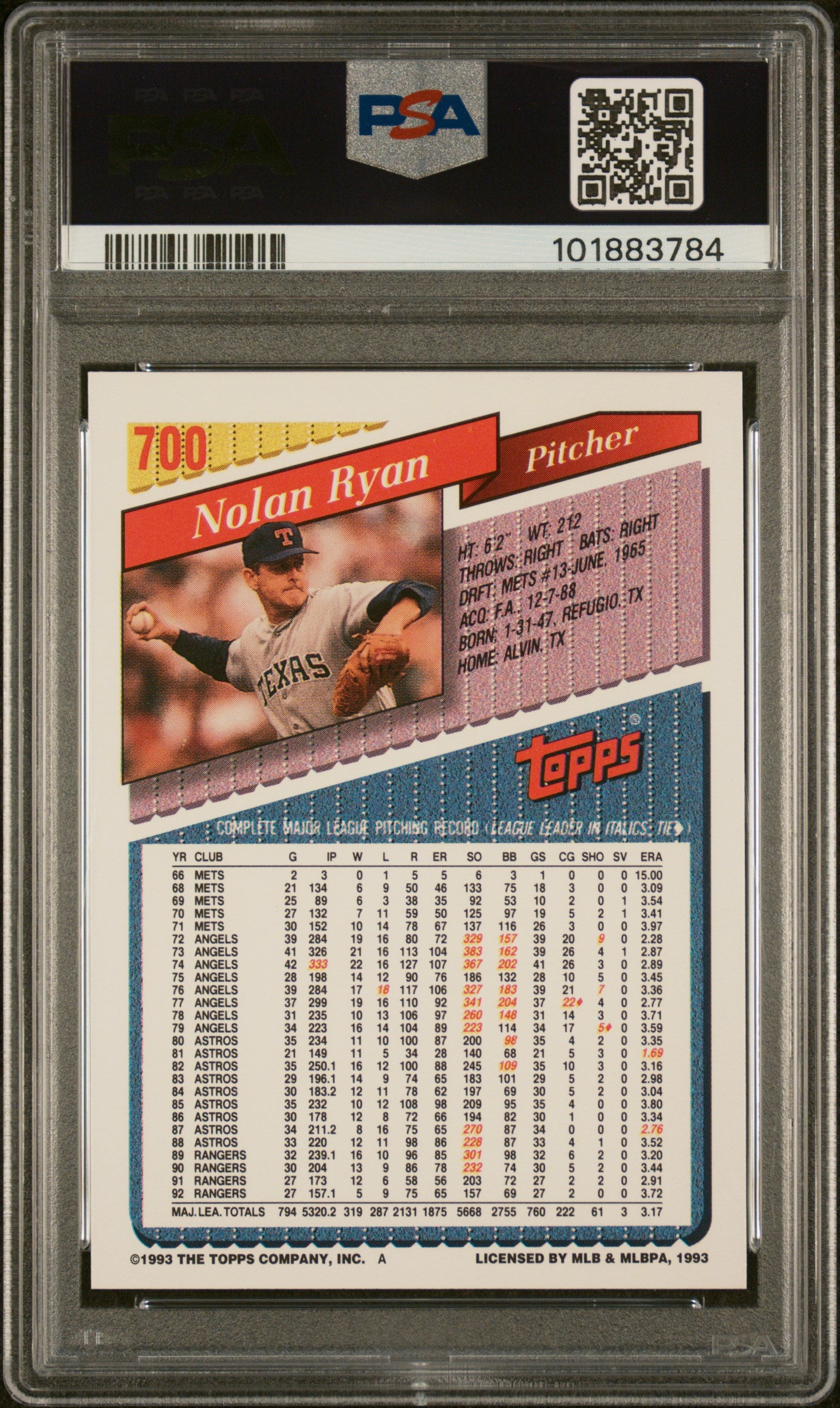 1993 Topps #700 Nolan Ryan PSA 10