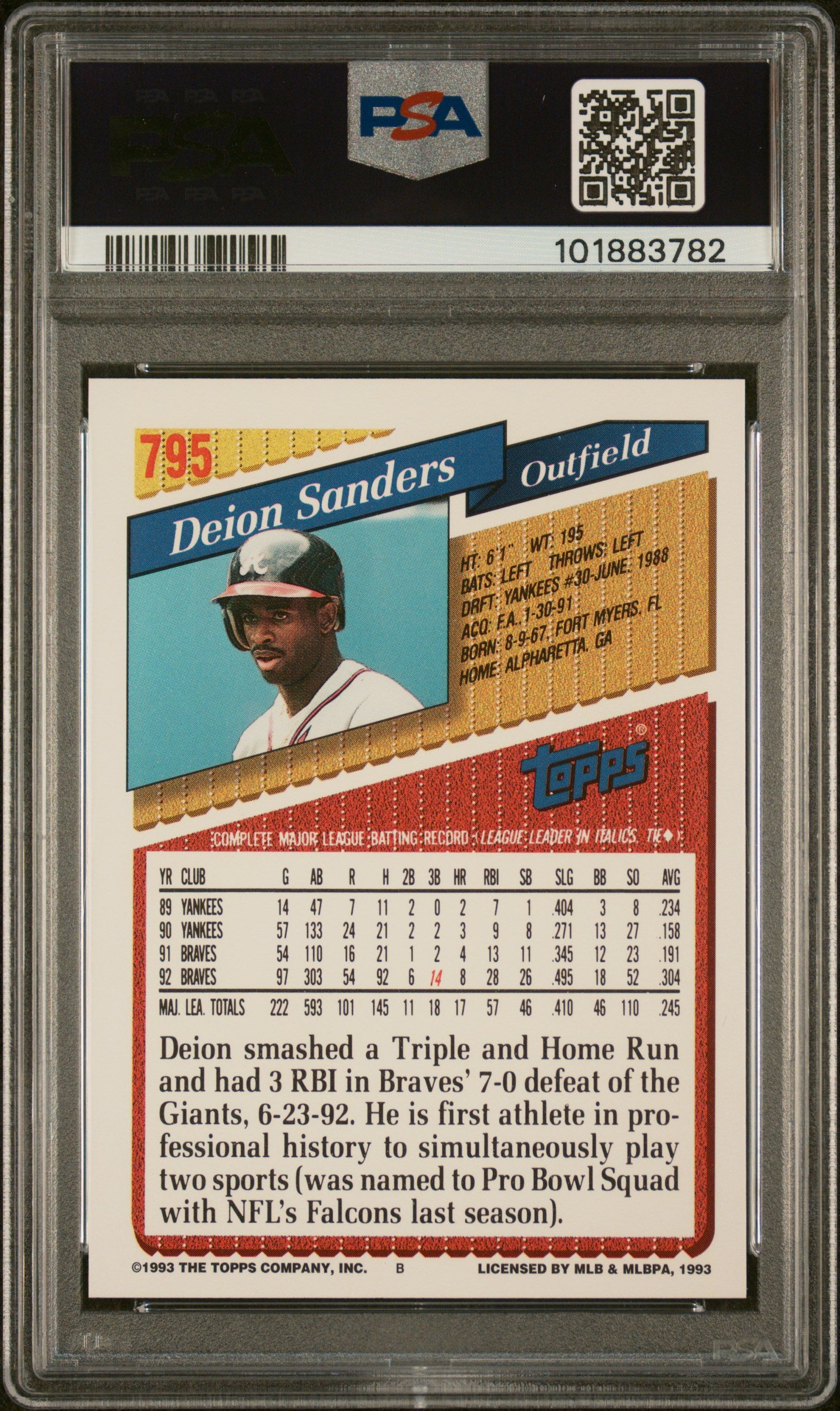1993 Topps #795 Deion Sanders PSA 9