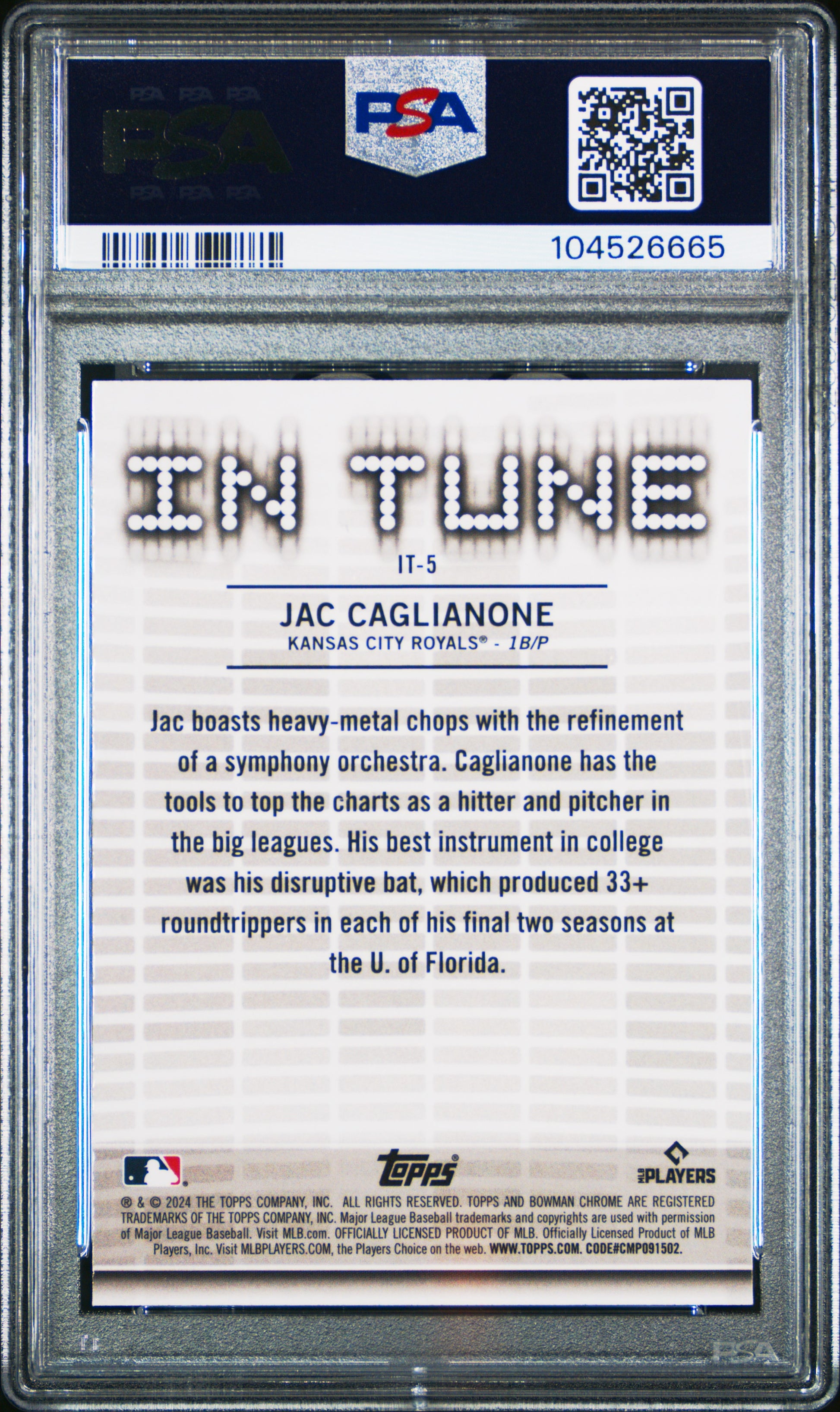2024 Bowman Draft In Tune #IT5 Jac Caglianone PSA 10