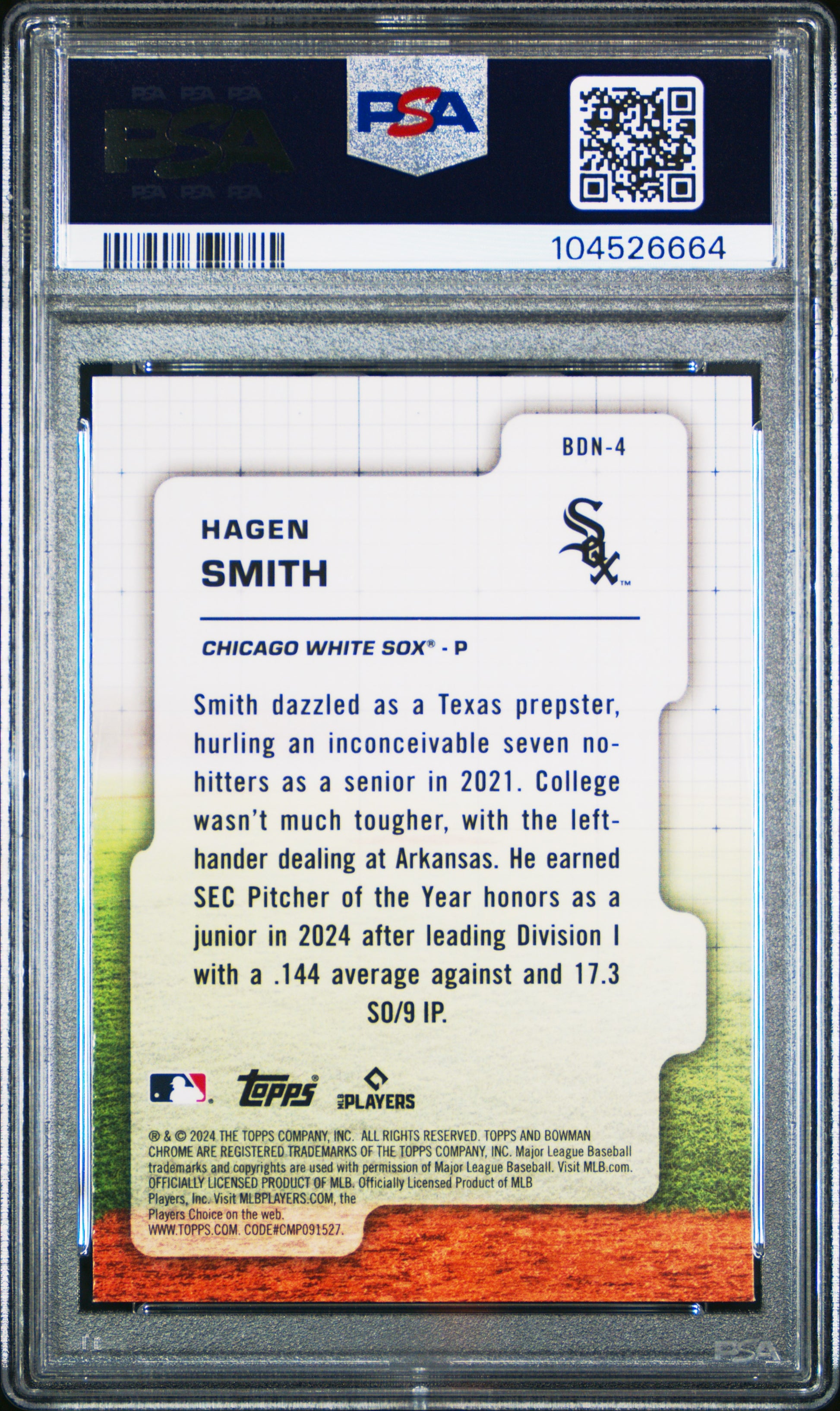2024 Bowman Draft Bowman Draft Night #BDN4 Hagen Smith PSA 10