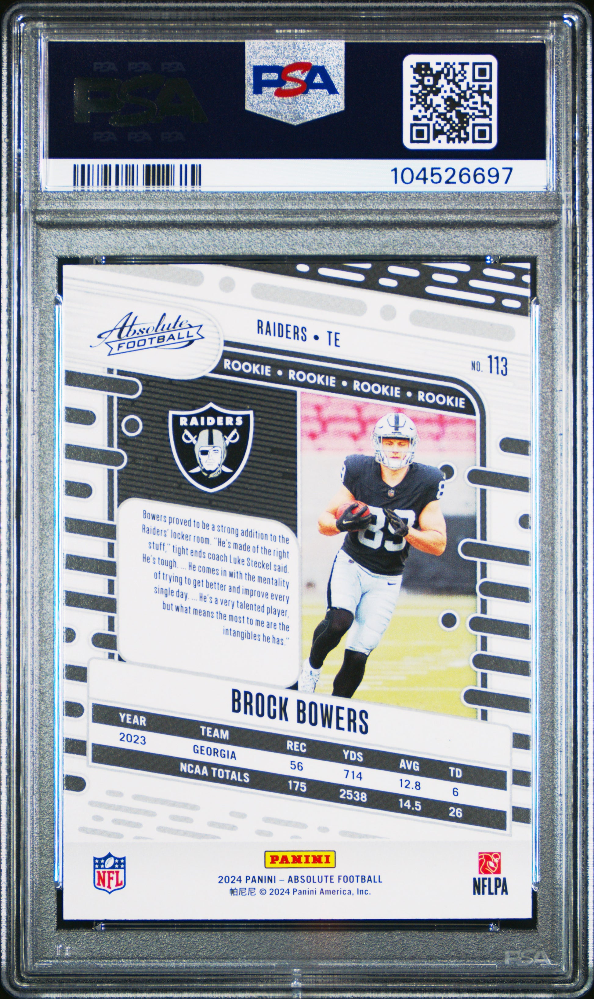 2024 Panini Absolute #113 Brock Bowers PSA 10