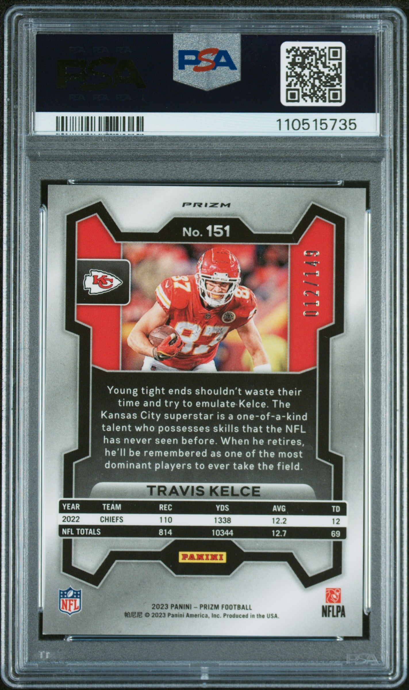 2023 Panini Prizm #151 Travis Kelce Red Wave PSA 9