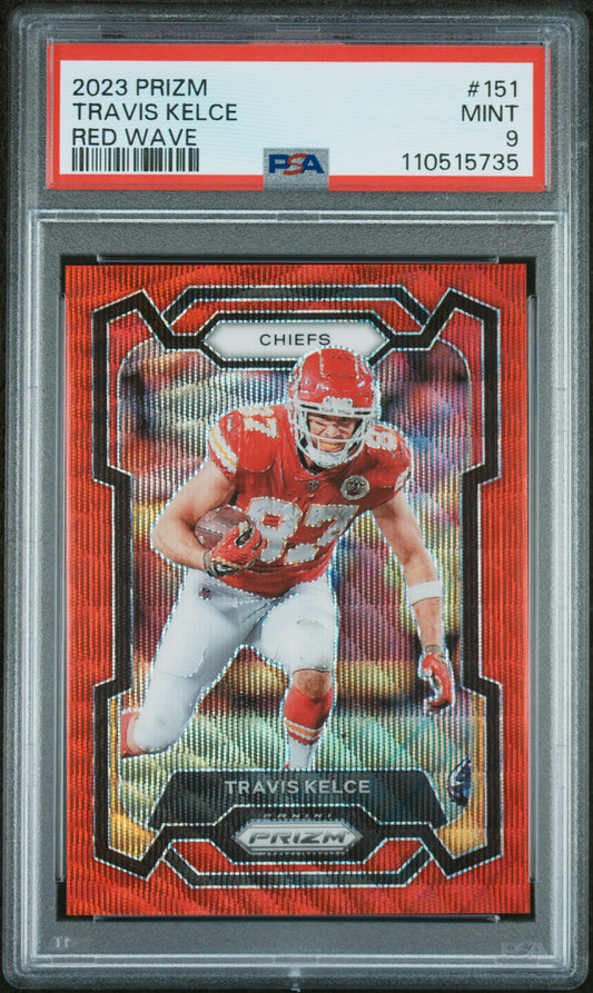 2023 Panini Prizm #151 Travis Kelce Red Wave PSA 9
