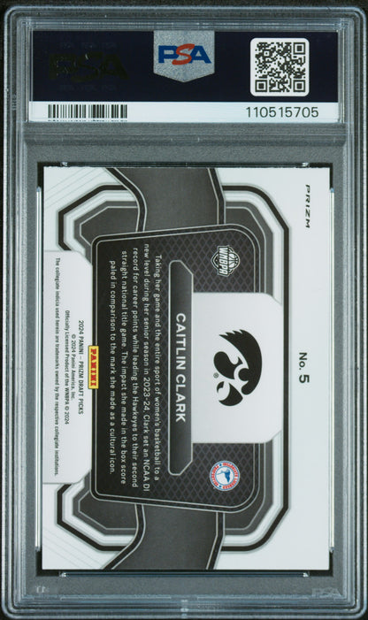 2024 Panini Prizm Draft Picks Campus Legends #5 Caitlin Clark-Purple Wave PSA 10
