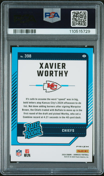 2024 Panini Donruss #398 Xavier Worthy Optic Preview-Red Pandora PSA 10