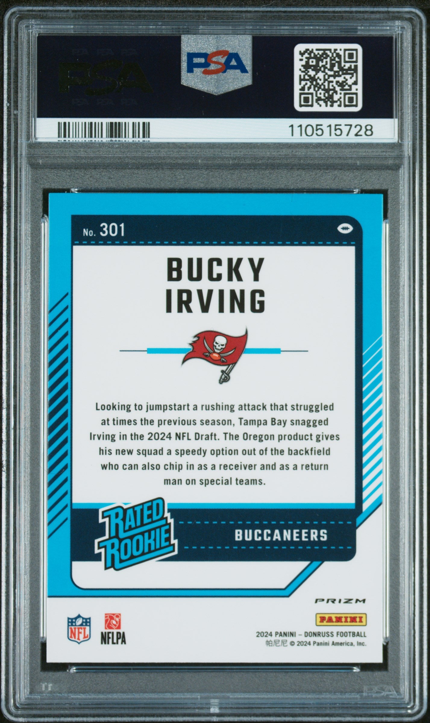 2024 Panini Donruss #301 Bucky Irving Optic Preview-Pink PSA 10