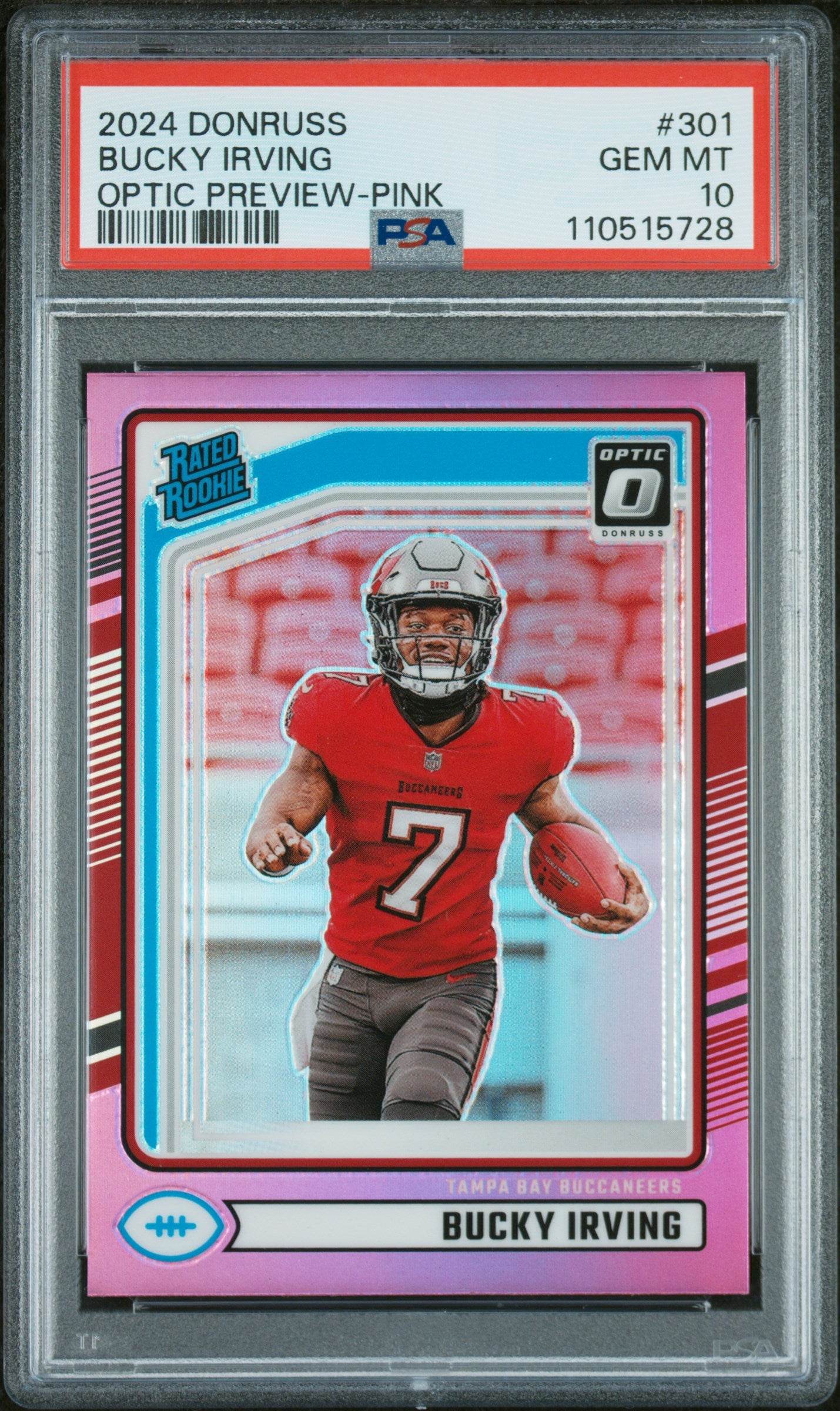 2024 Panini Donruss #301 Bucky Irving Optic Preview-Pink PSA 10