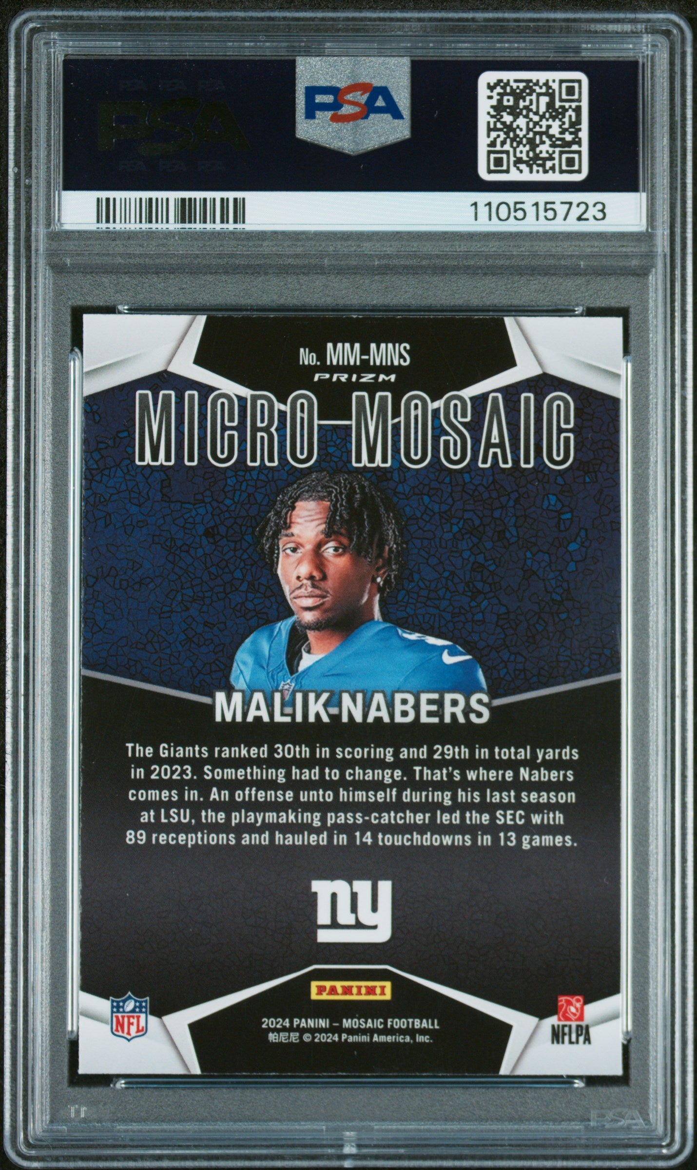 2024 Panini Mosaic Micro Mosaic #MMMNS Malik Nabers PSA 10