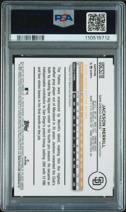 2024 Topps Chrome Sapphire Update Series #210 Jackson Merrill PSA 10