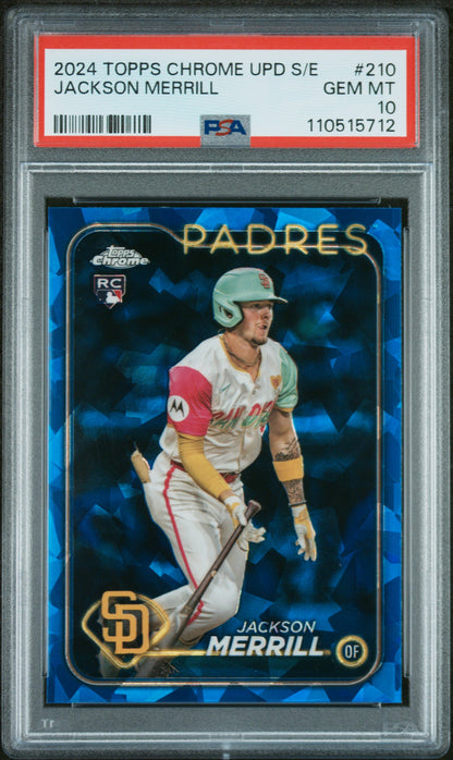 2024 Topps Chrome Sapphire Update Series #210 Jackson Merrill PSA 10