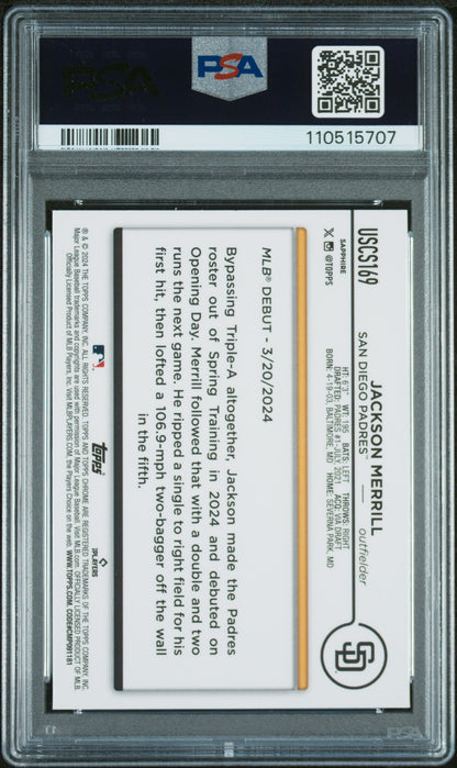 2024 Topps Chrome Sapphire Update Series #169 Jackson Merrill PSA 10