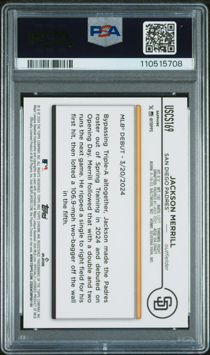 2024 Topps Chrome Sapphire Update Series #169 Jackson Merrill PSA 10