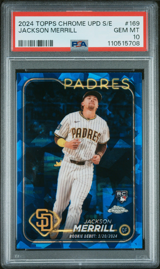 2024 Topps Chrome Sapphire Update Series #169 Jackson Merrill PSA 10