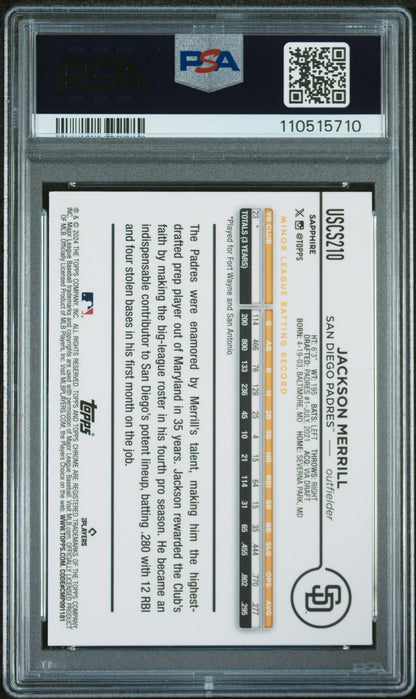 2024 Topps Chrome Sapphire Update Series #210 Jackson Merrill PSA 10