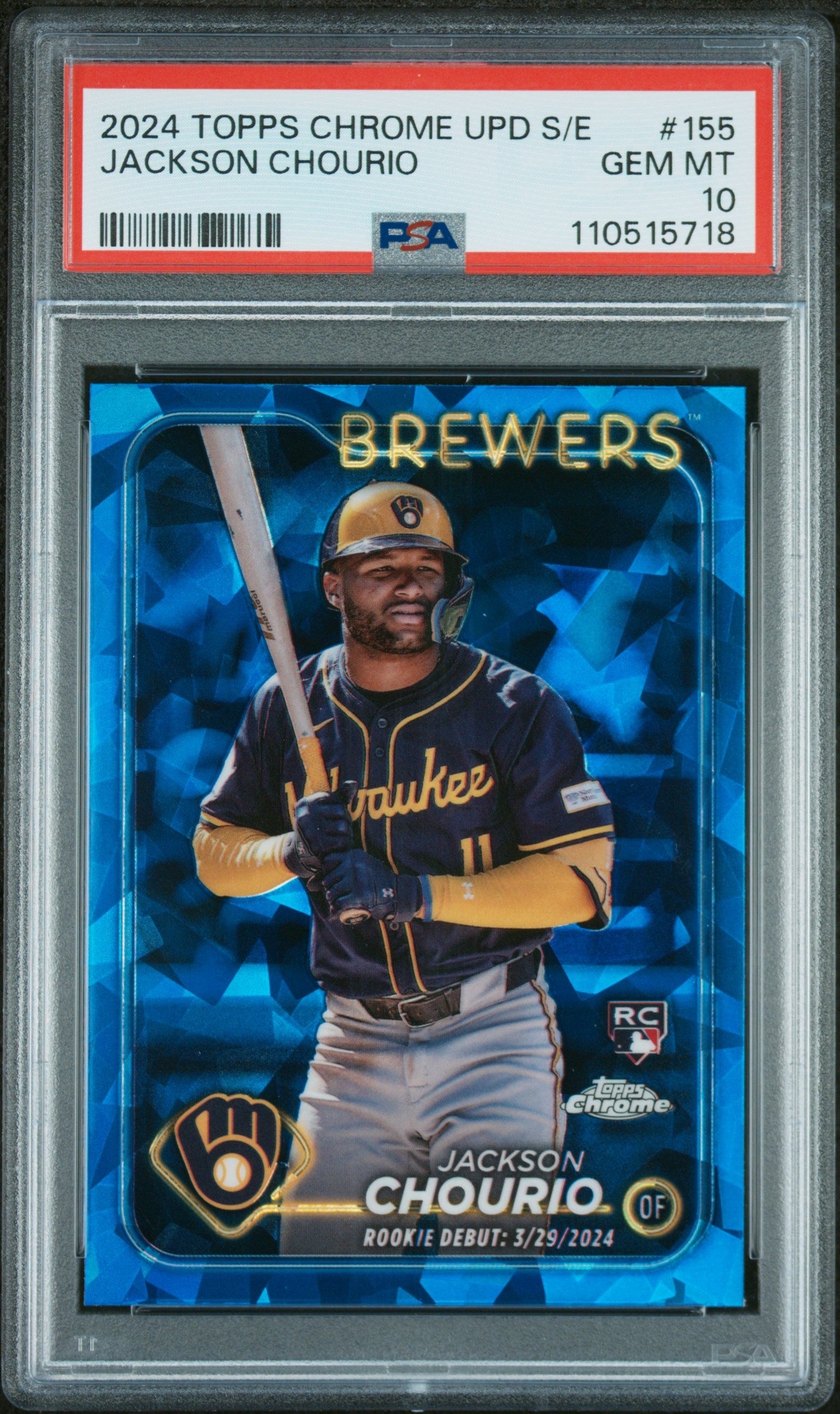 2024 Topps Chrome Sapphire Update Series #155 Jackson Chourio PSA 10
