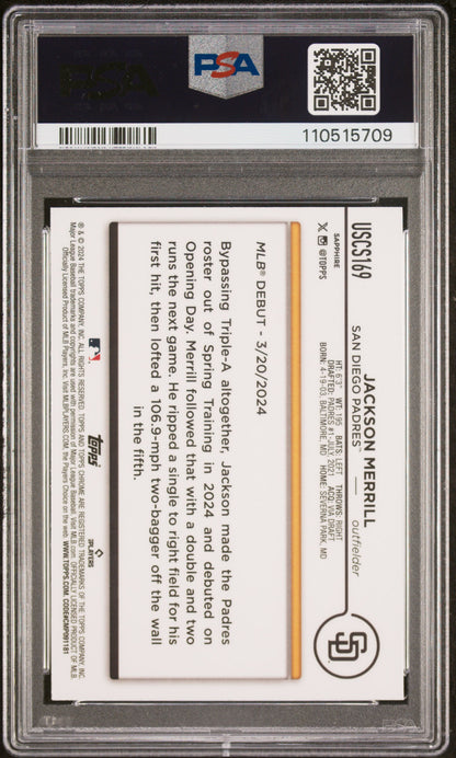 2024 Topps Chrome Sapphire Update Series #169 Jackson Merrill PSA 9