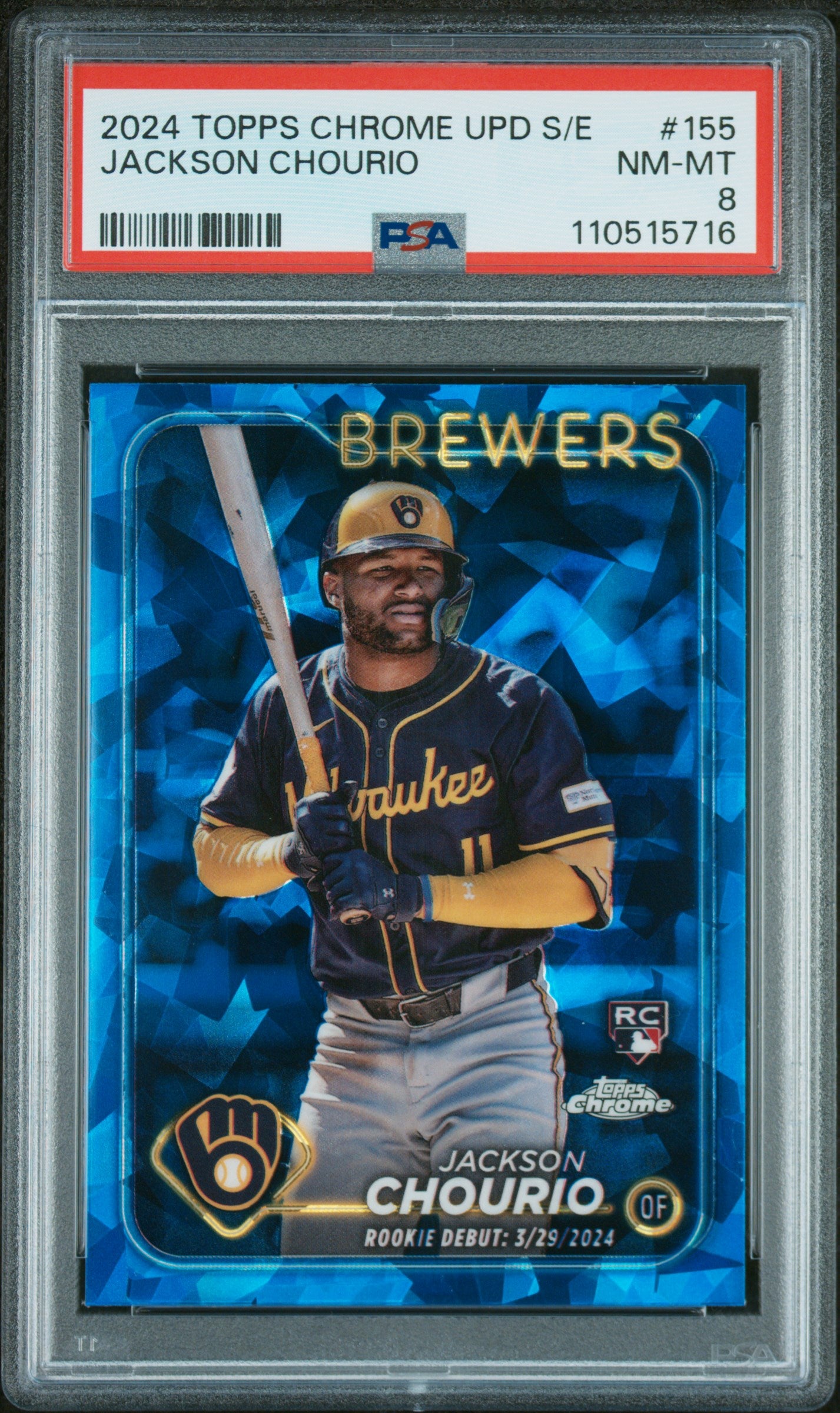 2024 Topps Chrome Sapphire Update Series #155 Jackson Chourio PSA 8