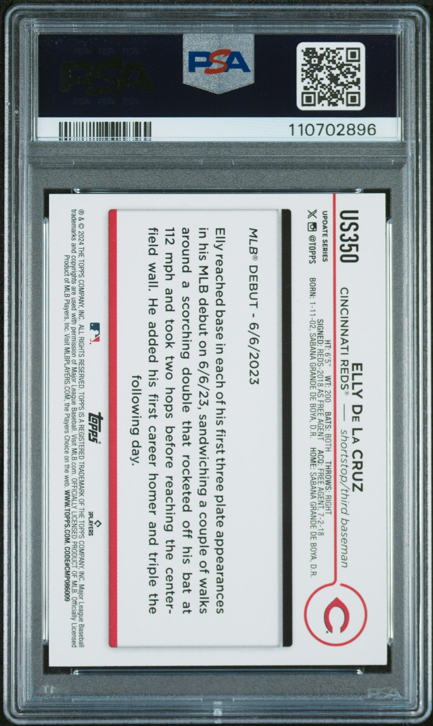 2024 Topps Update #US350 Elly De La Cruz PSA 9