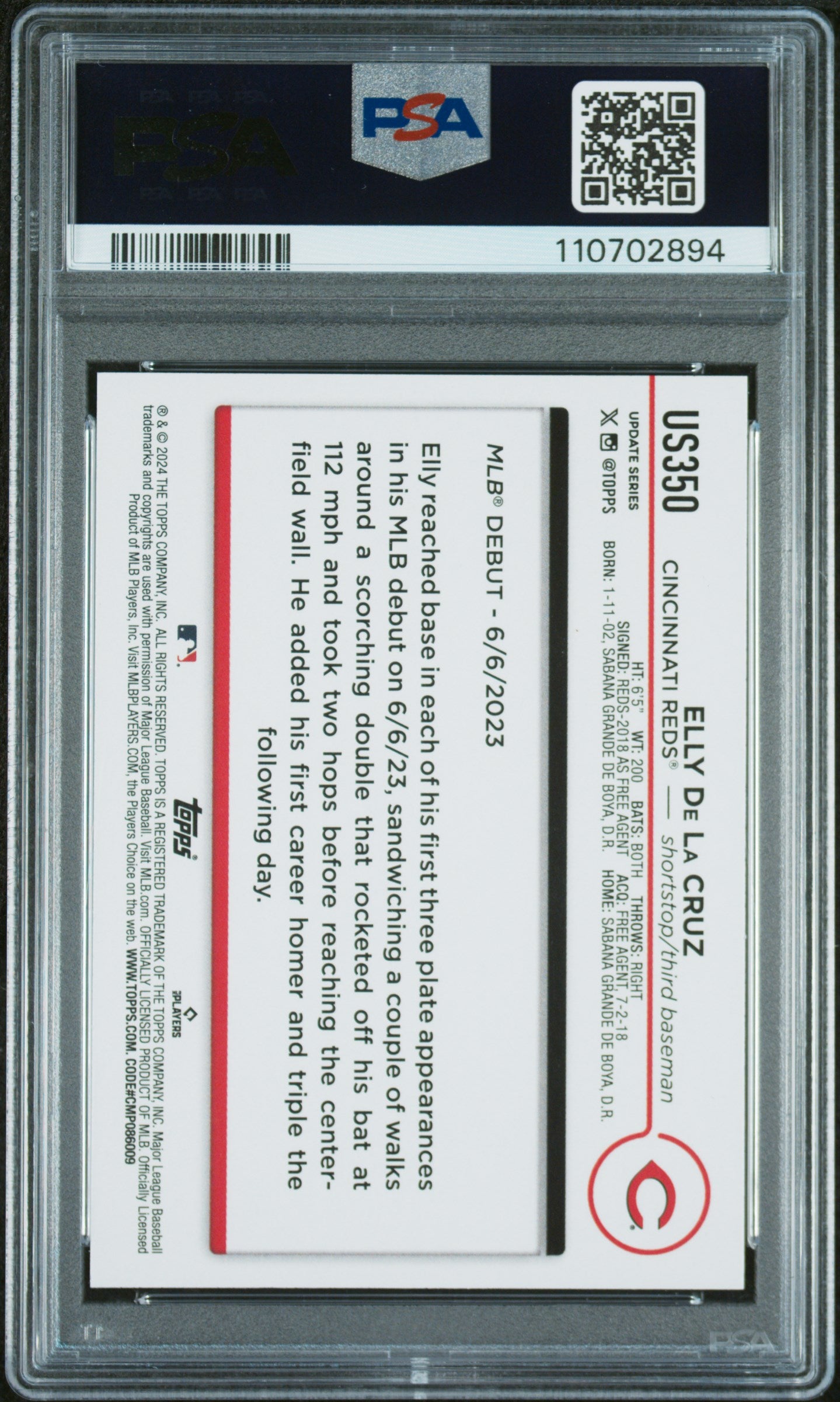 2024 Topps Update #US350 Elly De La Cruz PSA 9