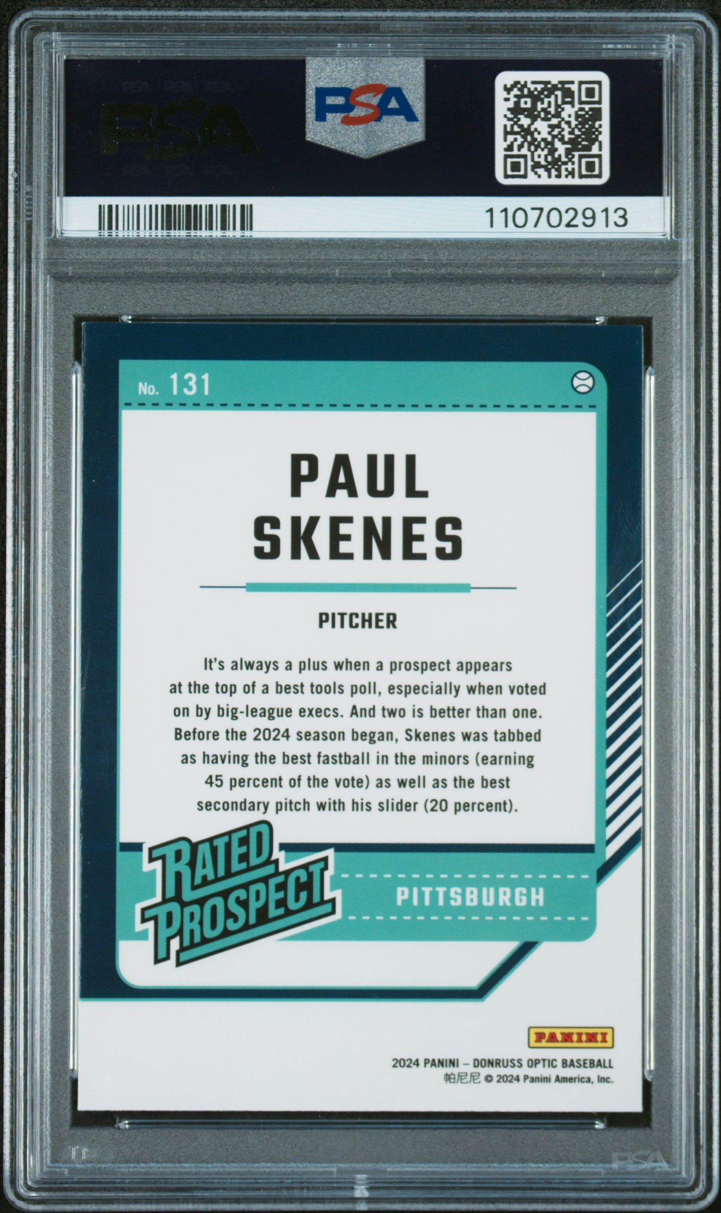 2024 Panini Donruss #131 Paul Skenes Optic PSA 9
