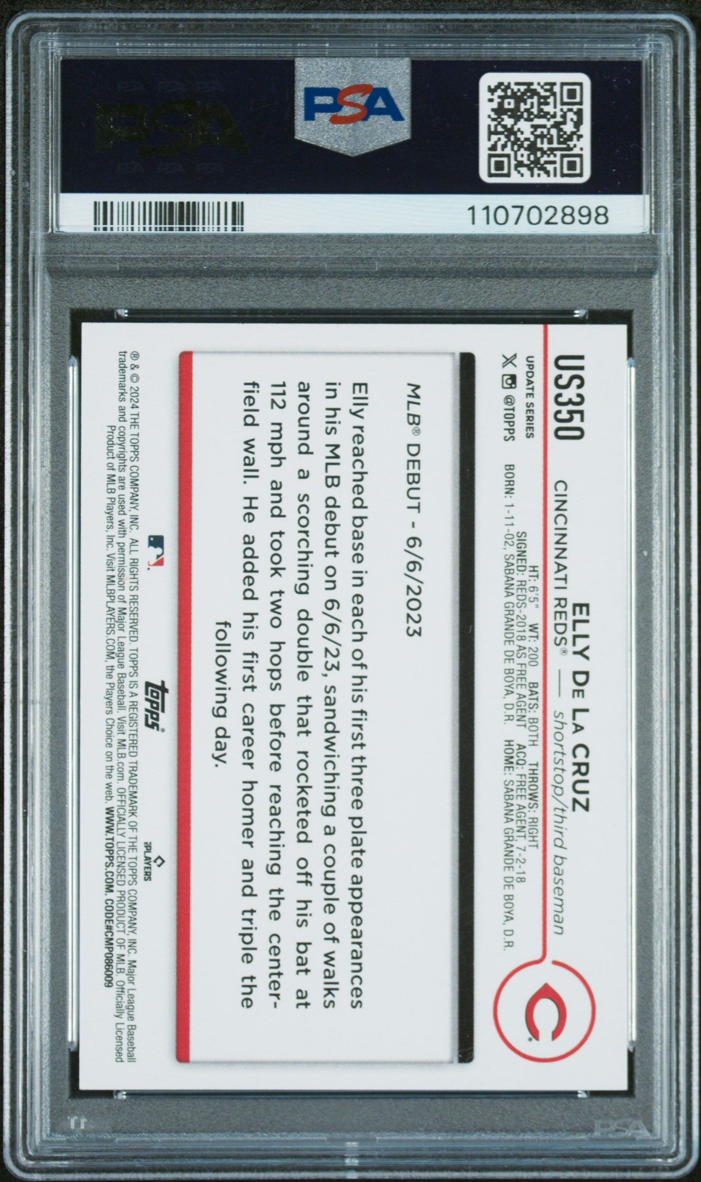 2024 Topps Update #US350 Elly De La Cruz PSA 9