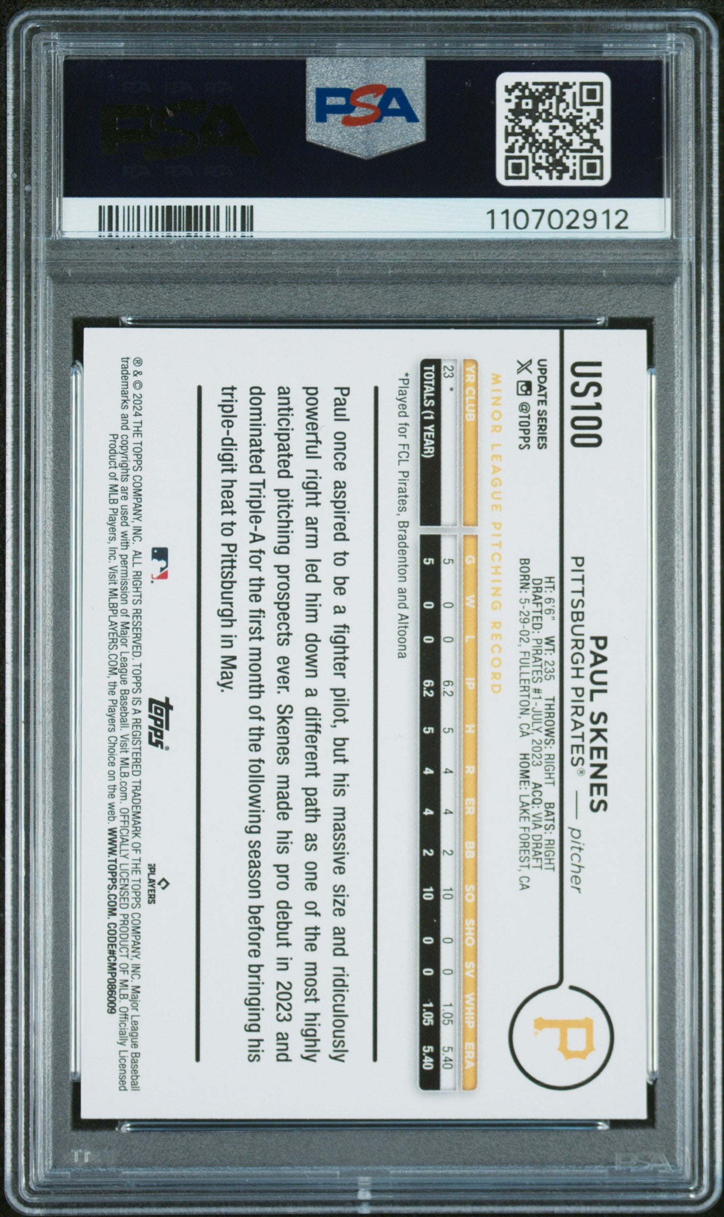 2024 Topps Update #US100 Paul Skenes PSA 9