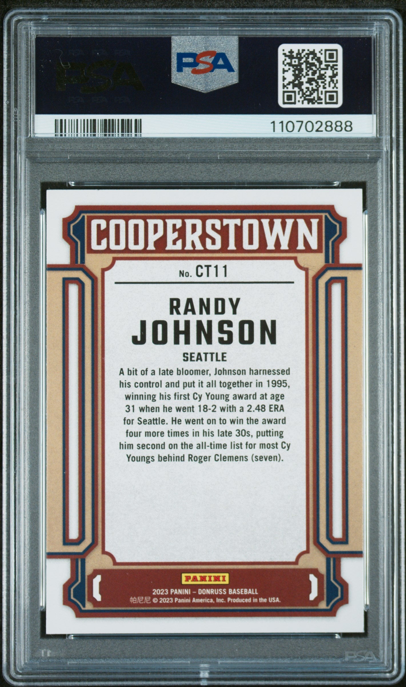 2023 Panini Donruss Cooperstown #CT11 Randy Johnson Cooperstown-Pink PSA 9