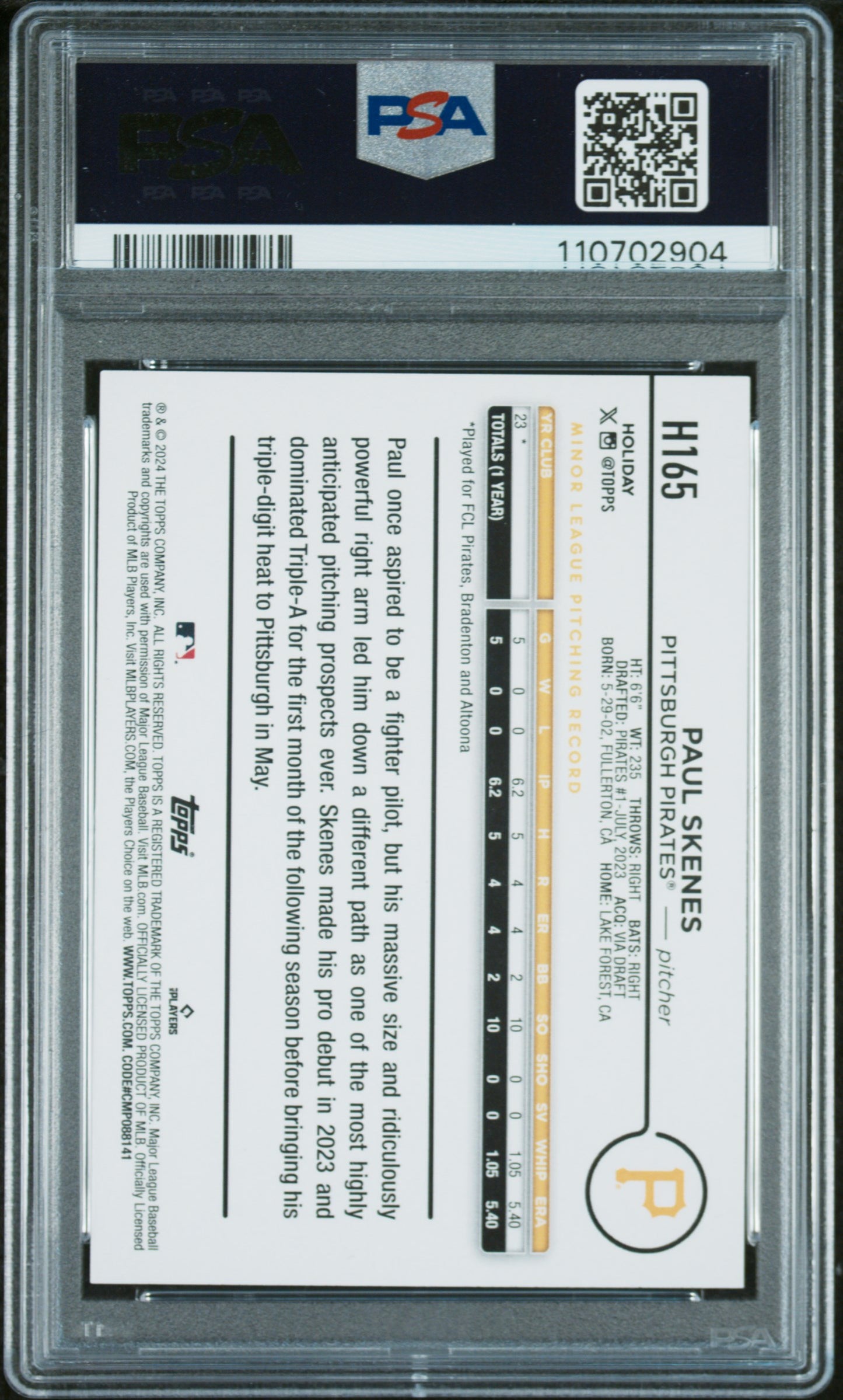 2024 Topps Holiday #H165 Paul Skenes PSA 9