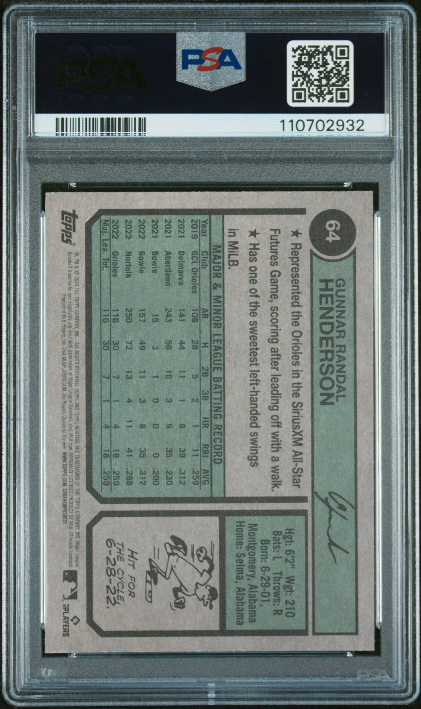 2023 Topps Heritage #64 Gunnar Henderson PSA 10