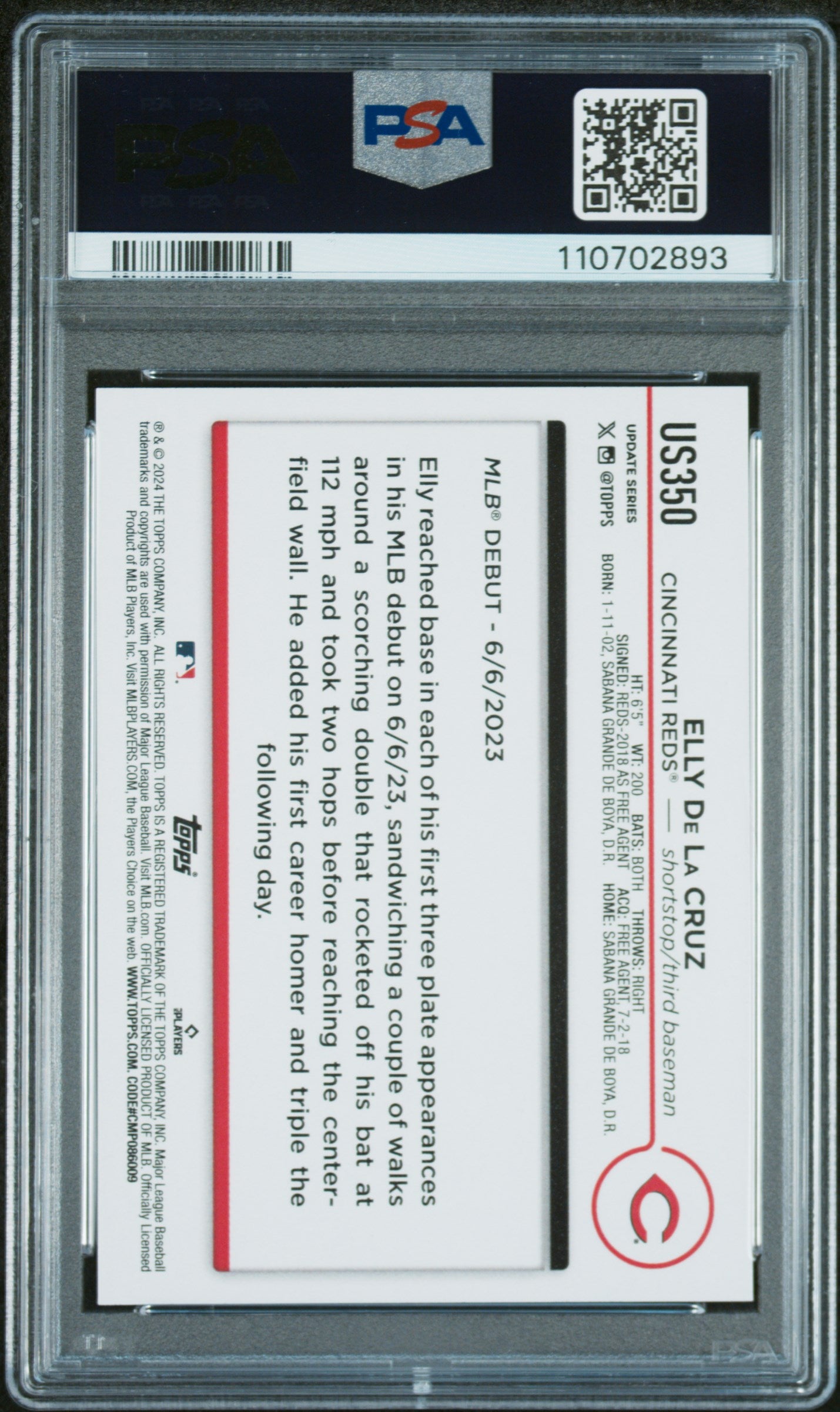 2024 Topps Update #US350 Elly De La Cruz PSA 10