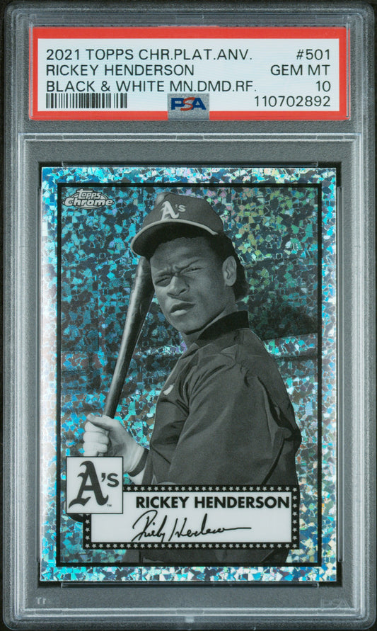 2021 Topps Chrome Platinum Anniversary #501 Rickey Henderson B&W Mn.Dmd PSA 10