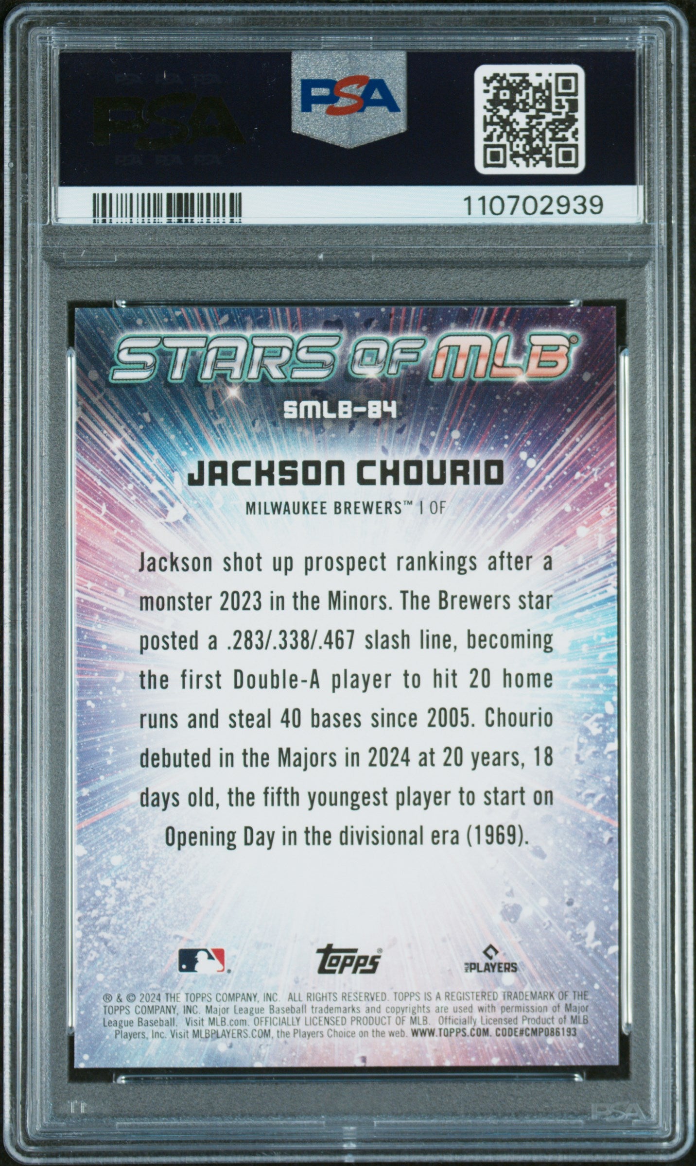 2024 Topps Stars Of Mlb #SMLB84 Jackson Chourio Update PSA 9
