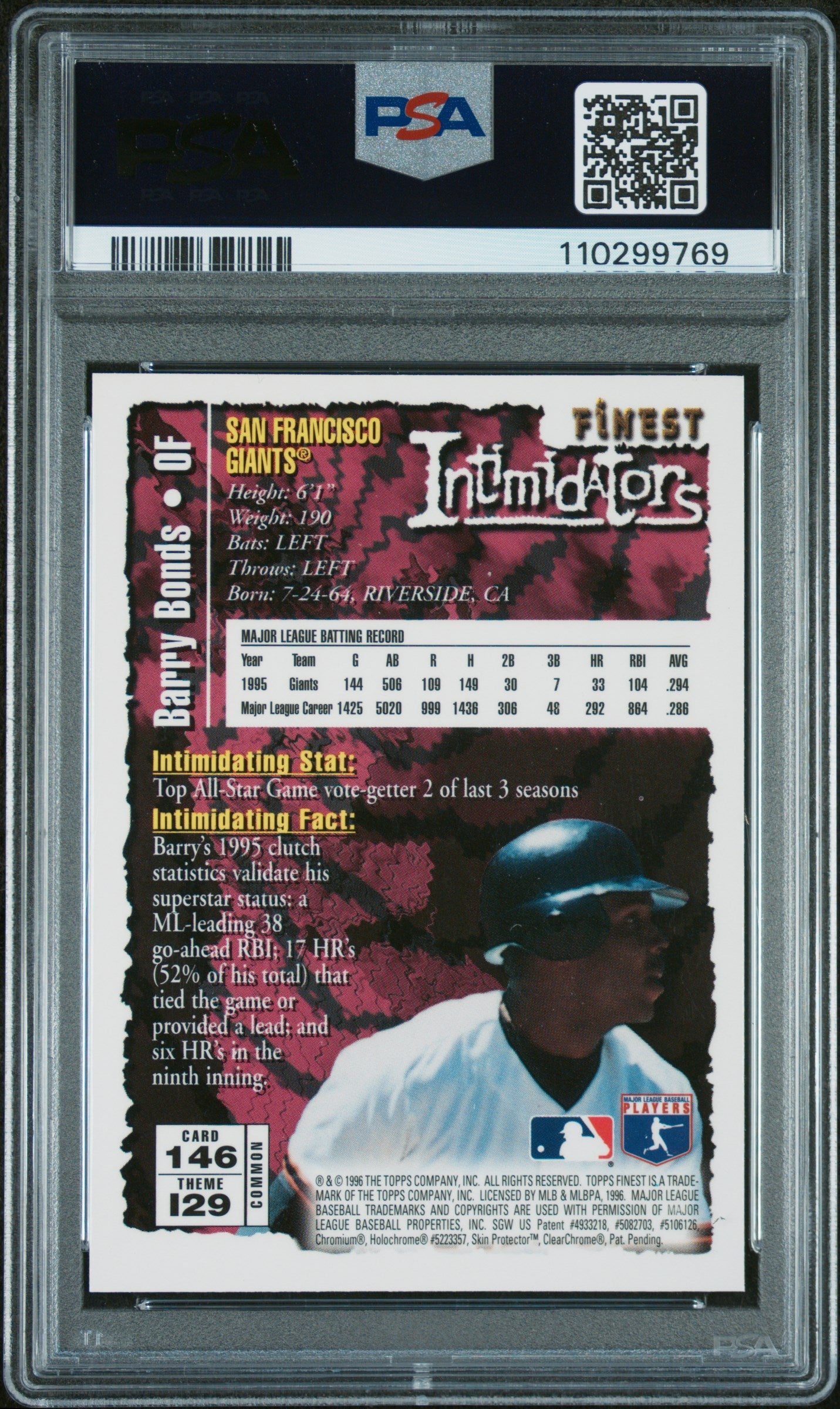 1996 Finest #146 Barry Bonds PSA 8
