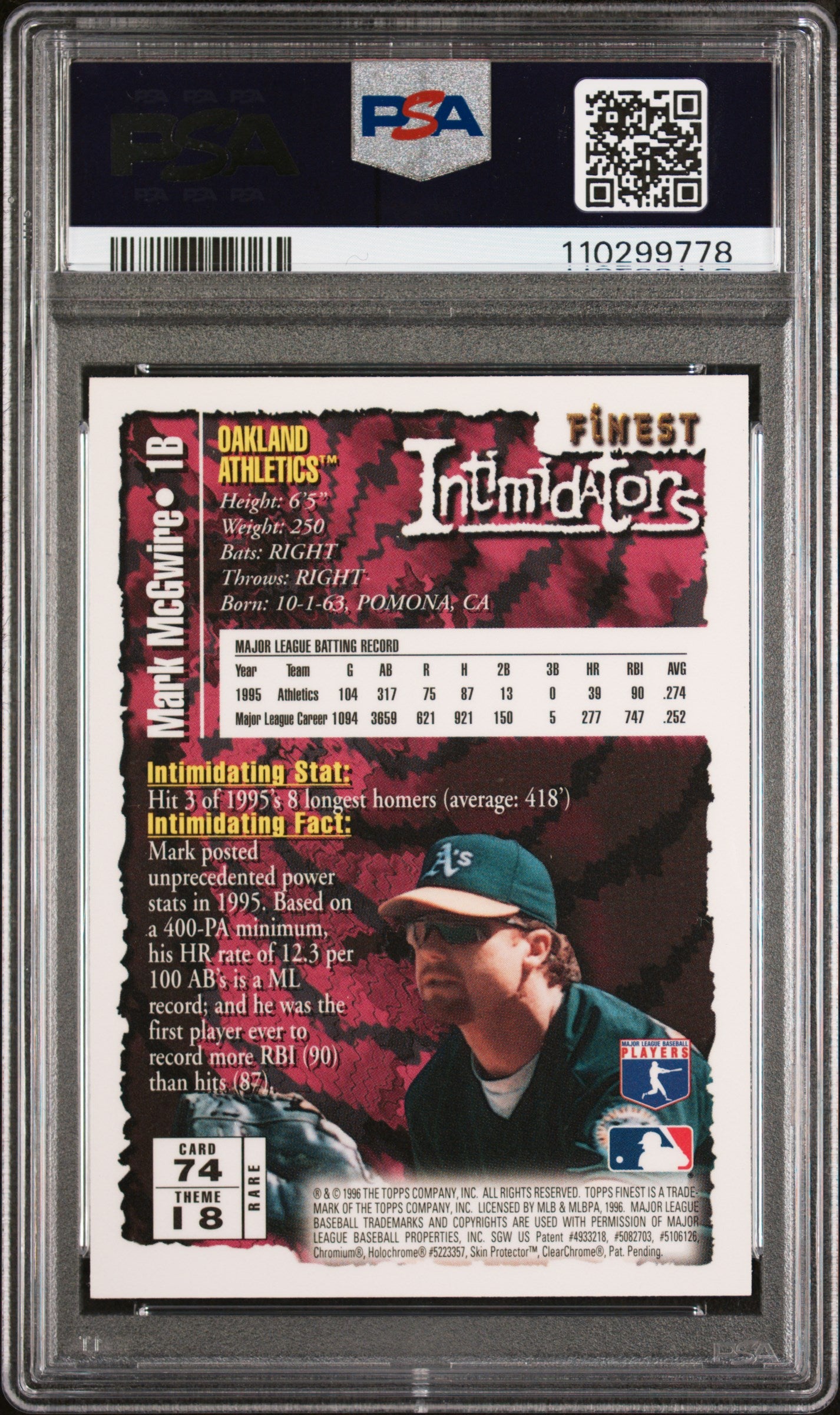 1996 Finest #74 Mark Mcgwire PSA 8
