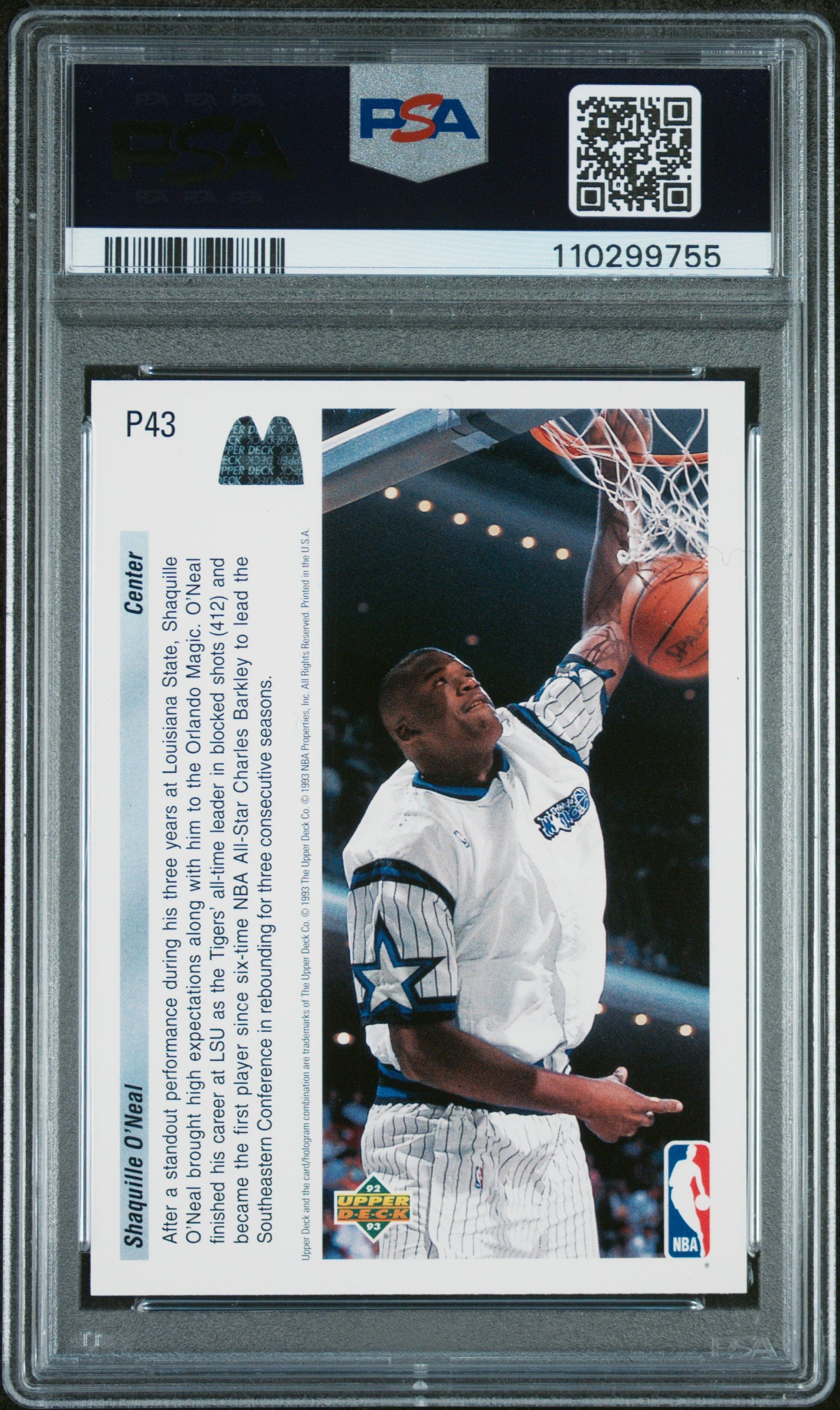 1992 Upper Deck Mcdonald'S #P43 Shaquille O'Neal PSA 8
