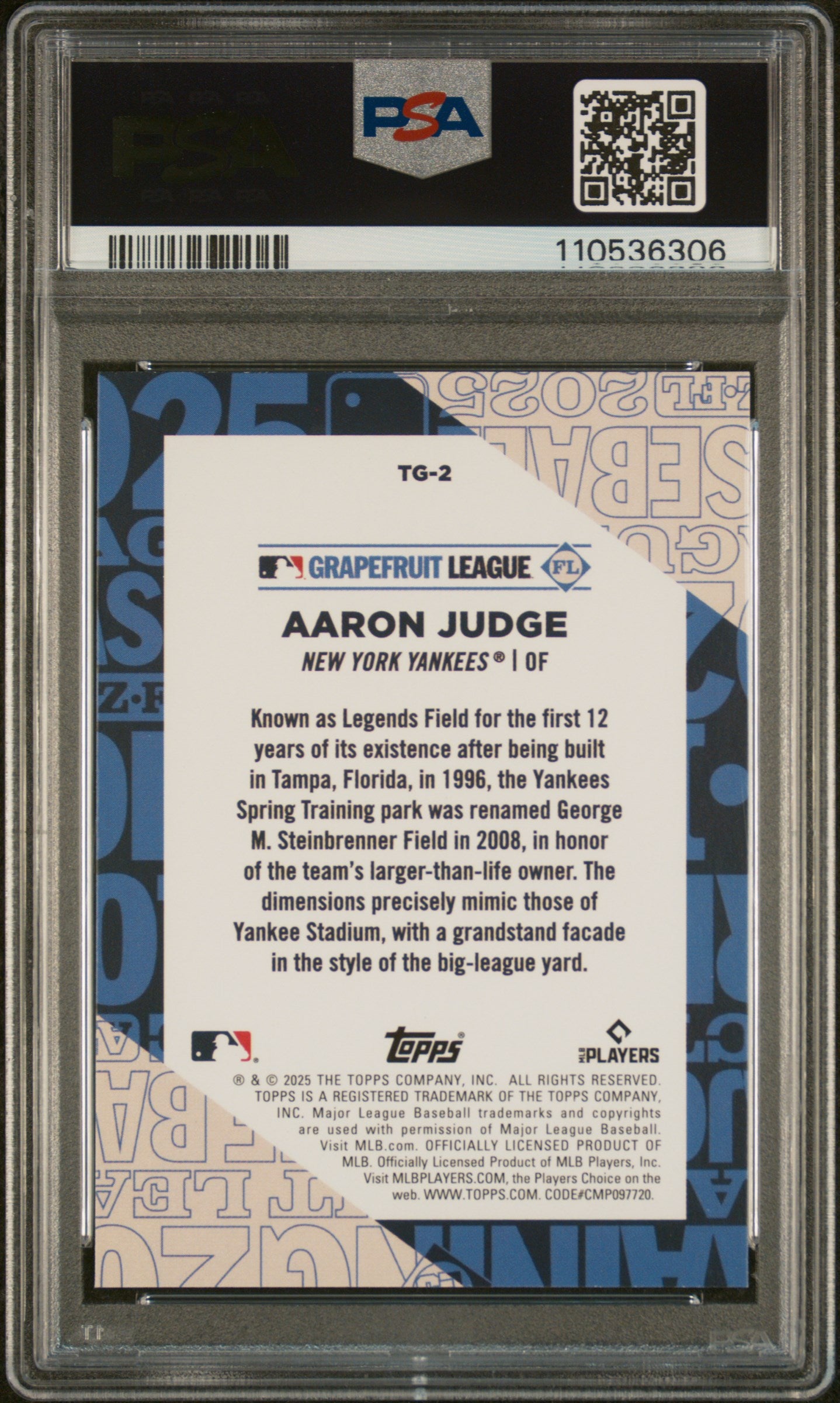 2025 Topps Training Grounds #TG2 Aaron Judge PSA 10